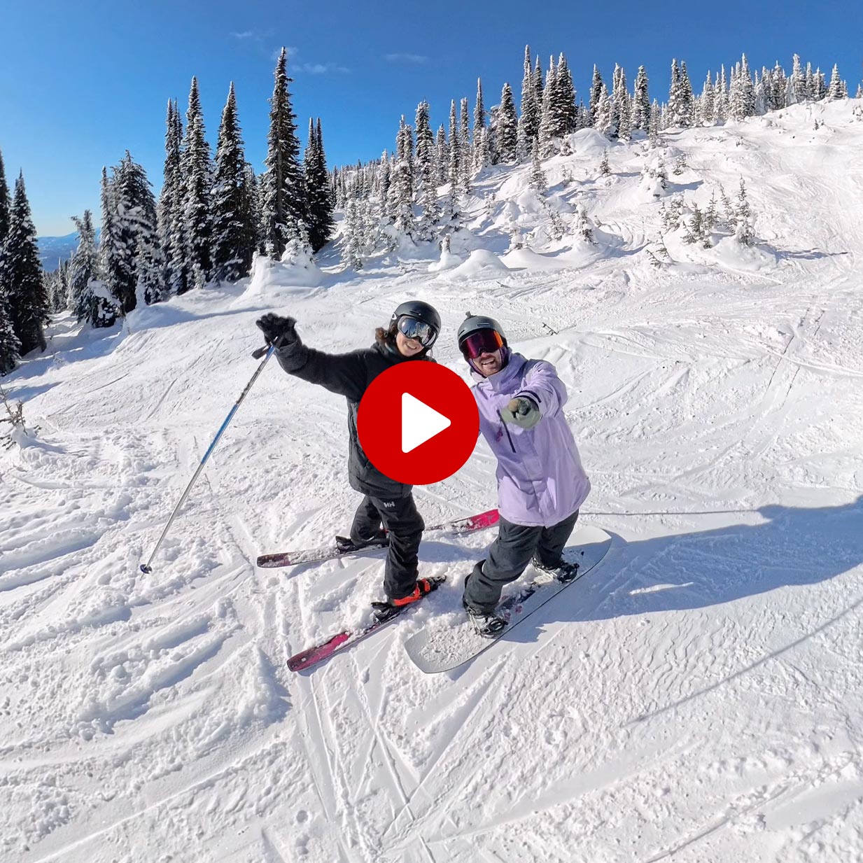an image of two people on a hill with a play button